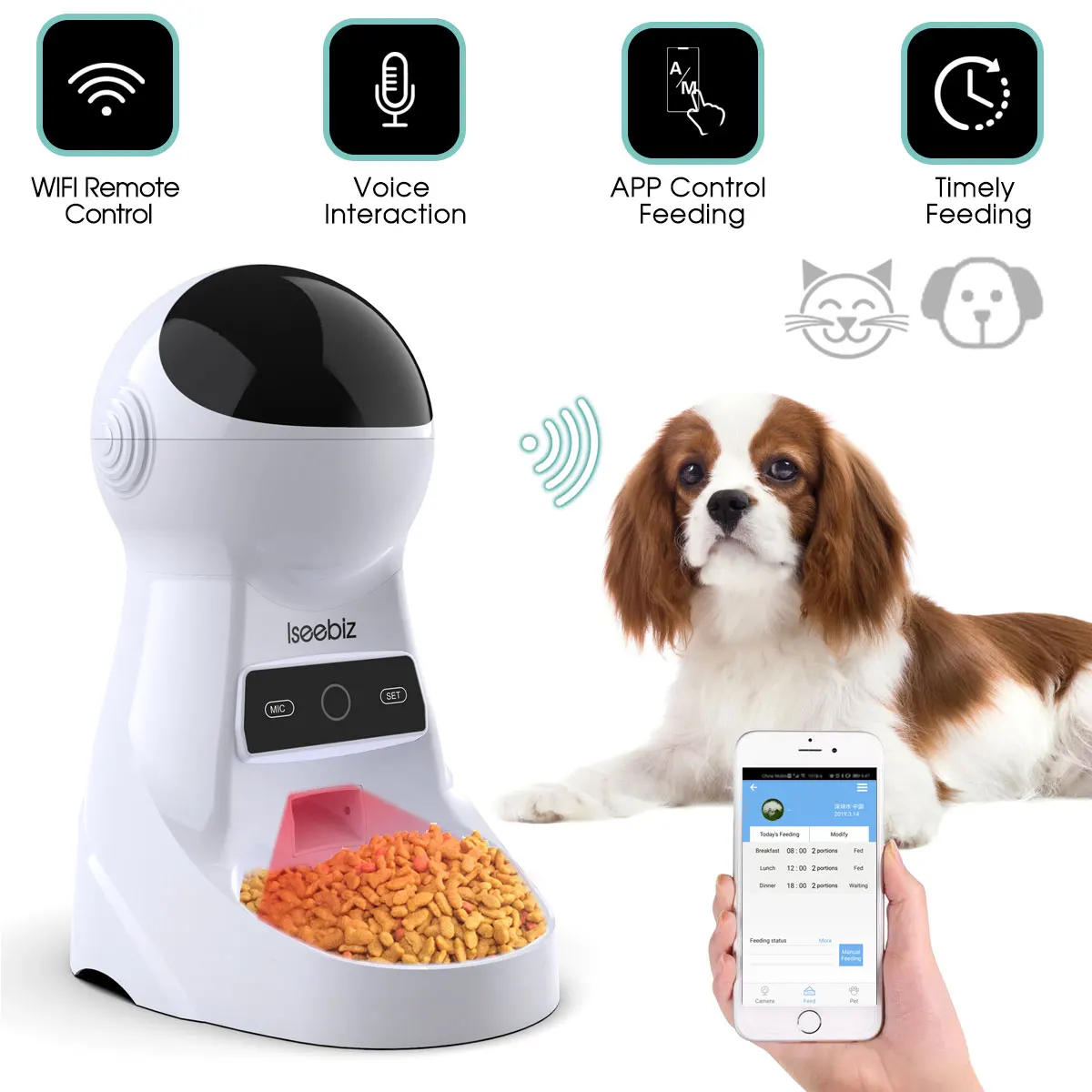 Iseebiz 3L Automatic Pet Feeder With Voice Record Pets Food Bowl For Medium Small Dog Cat LCD Screen Dispensers 4 Times One Day Uncategorized 