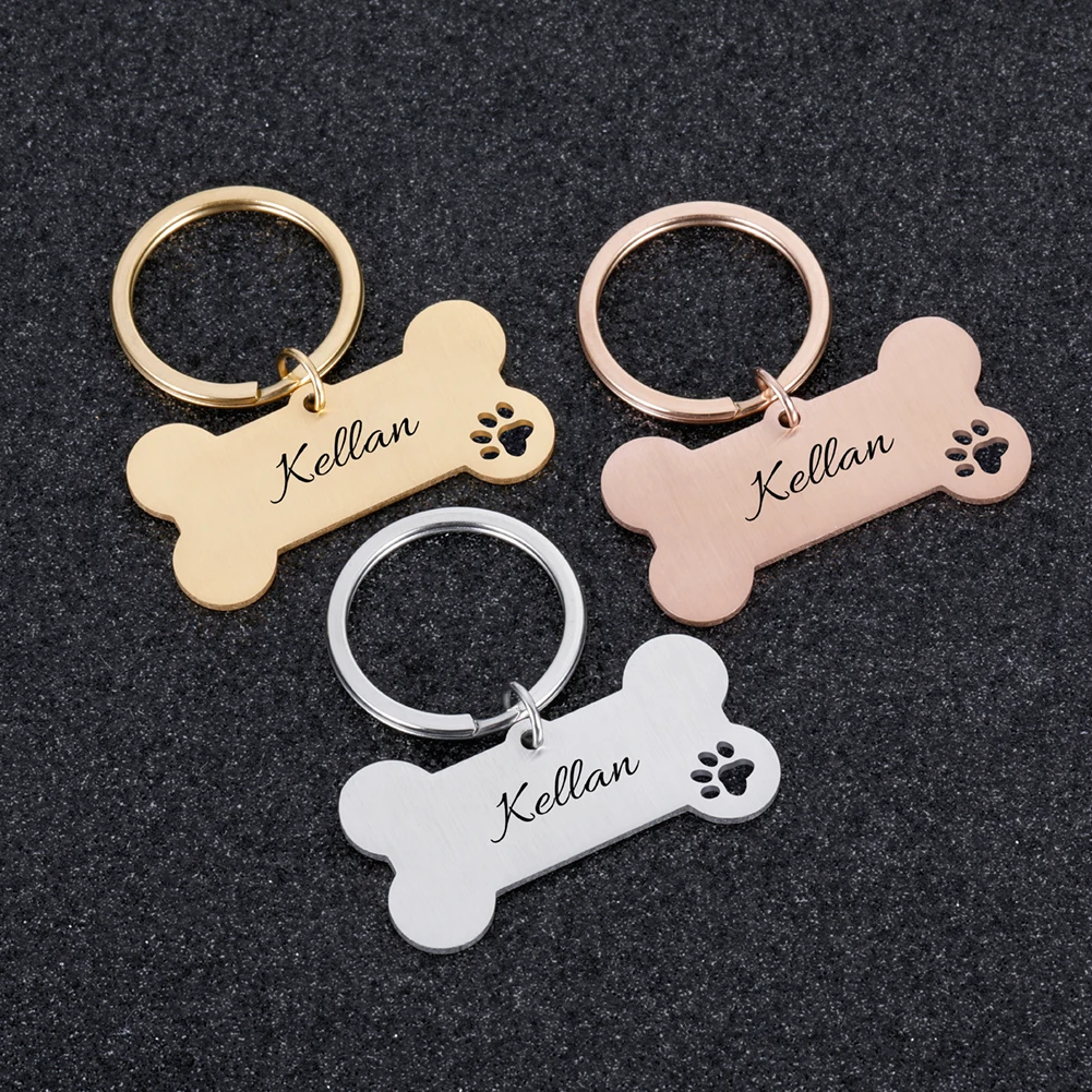 Personalized Collar Pet ID Tag Engraved Pet ID Name for Cat Puppy Dog Tag Pendant Keyring Bone Pet Accessories Uncategorized 