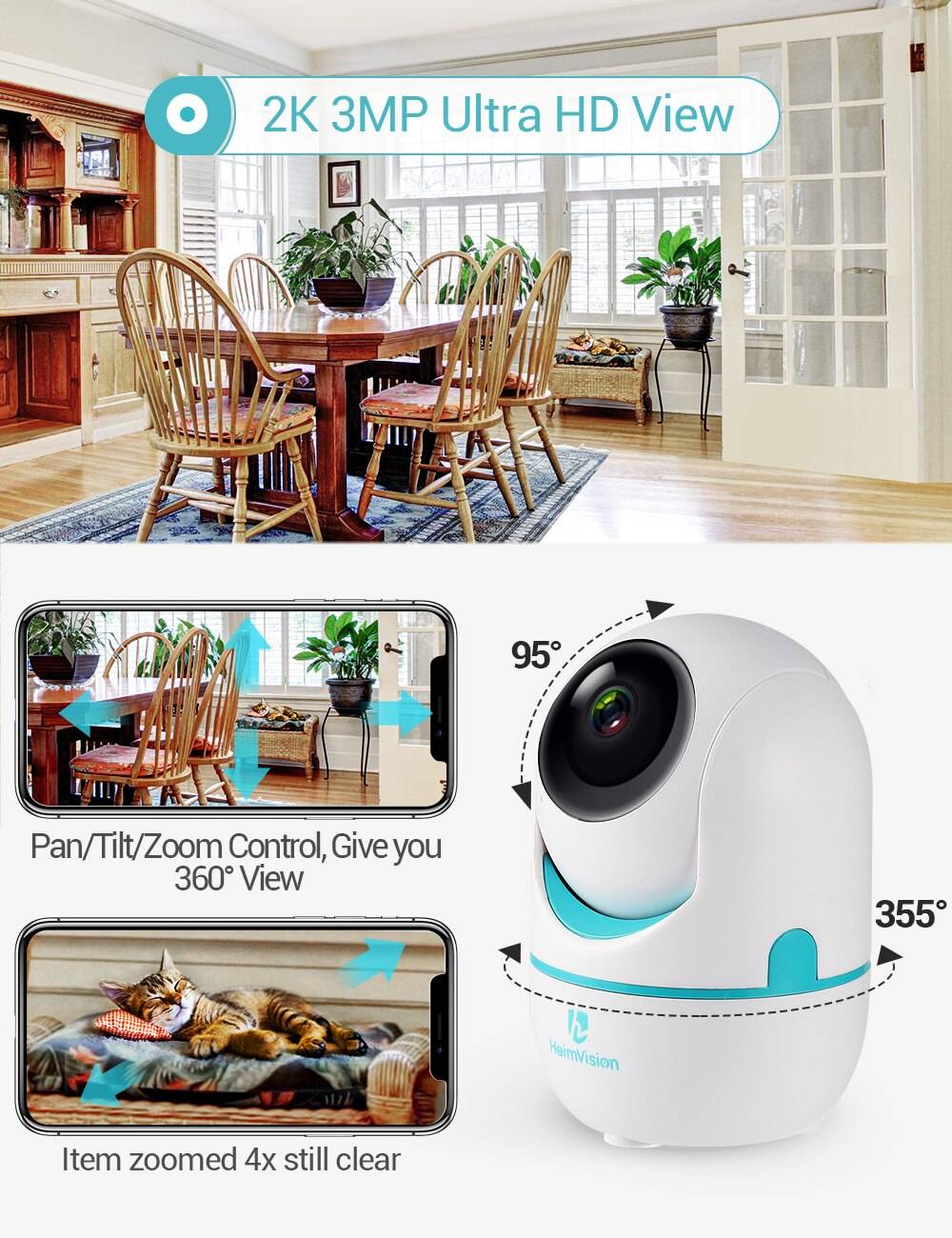 HeimVision H203 1080P IP Camera WiFi Wireless Surveillance Cam PTZ 2 Way Audio Night Vision Baby Pet Motion Detect Cloud Service