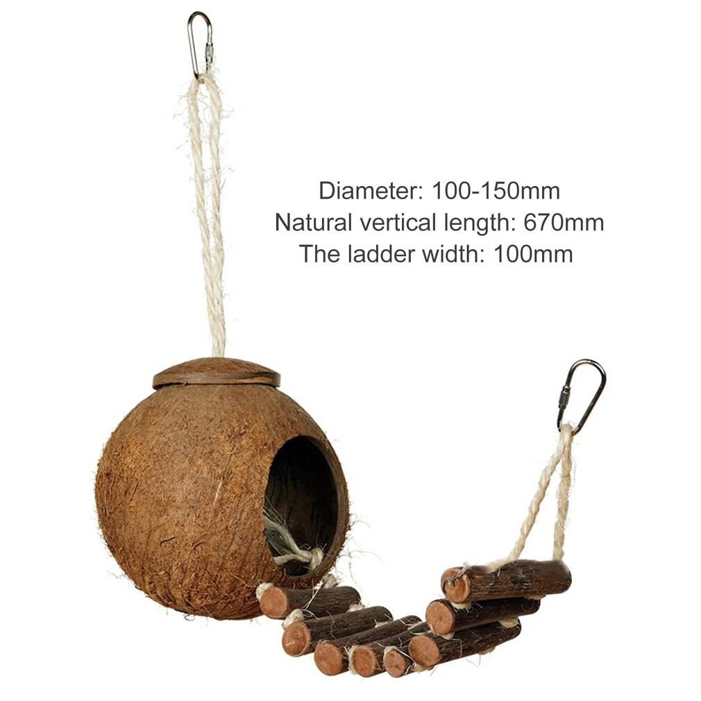 2 Type Cute Comfortable Design Natural Coconut Shell Bird Nesting House Small Size Pet Parakeet Finche Sparrows Cage With Ladder Bird Cages & Nests Birds Supplies Small Animal Toys Small Animals