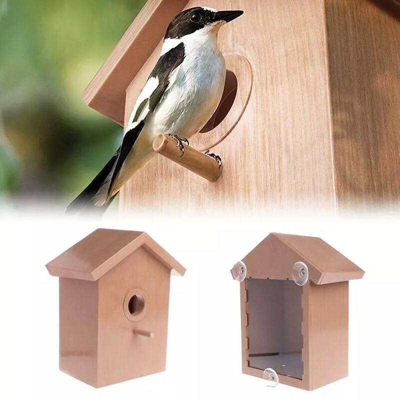 1Pcs DIY Wooden Bird House Breeding Cage Box Feeding Nest Garden Backyard Balcony Pendant Simulation Fence Birdhouse Home Decor