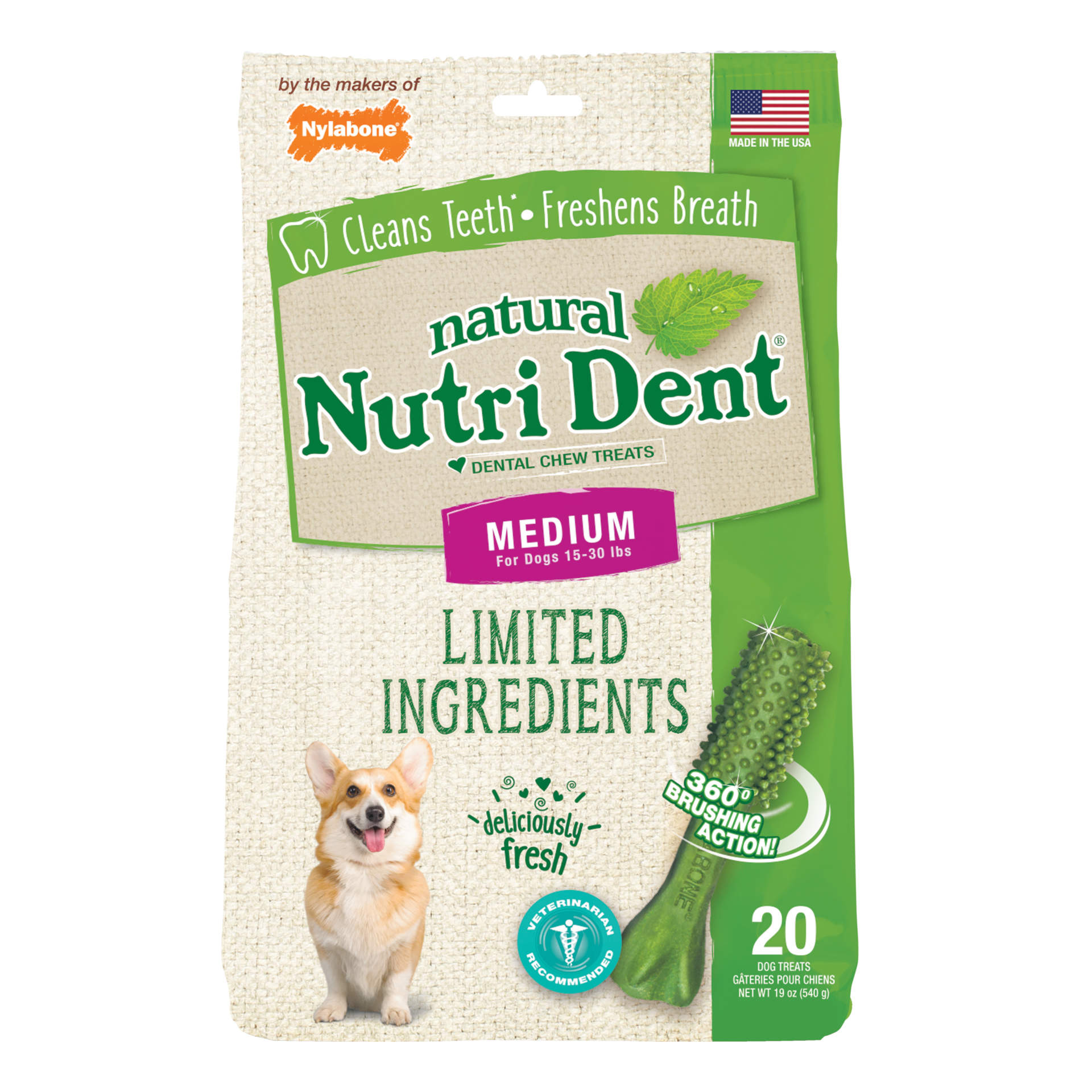 Nutri Dent Limited Ingredient Dental Chews Fresh Breath Medium 20 count